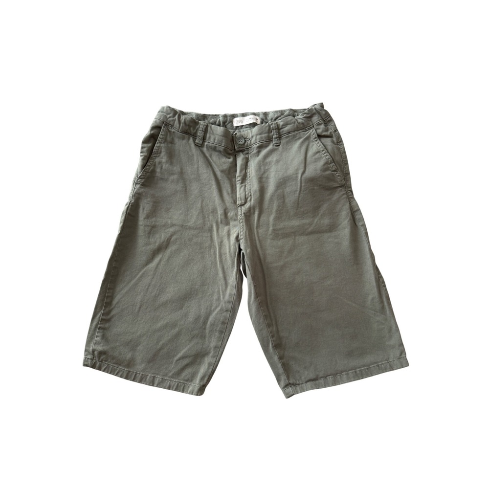 Zara Size 13-14 Kid Boy Chino Green Shorts 10"‎ Inseam Adjustable Waist Pockets